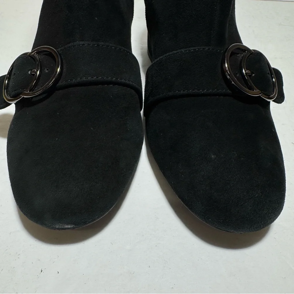 Bleecker & Bond Lacey Black Suede Leather  Heeled Booties Ankle Boots Size 7.5